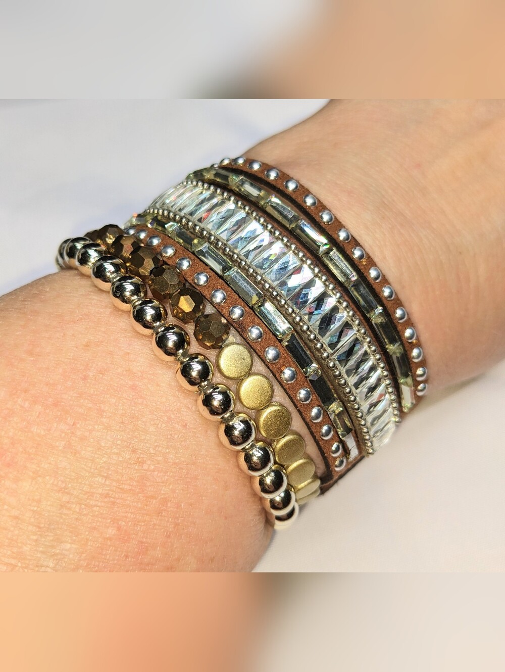 Blingy Adjustable Strap Bracelet & Two Variety Stretch Bracelet Stack